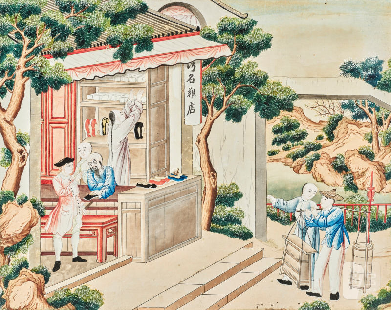 清十八/十九世紀 外銷市井商館畫 設色紙本 鏡框  CHINA, QING DYNASTY, 18TH-19TH CENTURY